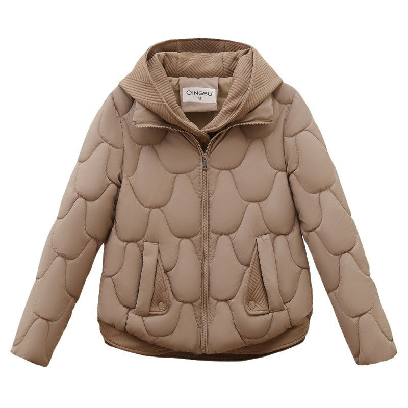 Damen modische gepolsterte Jacke mit abnehmbarer Kapuze und praktischen Taschen EB