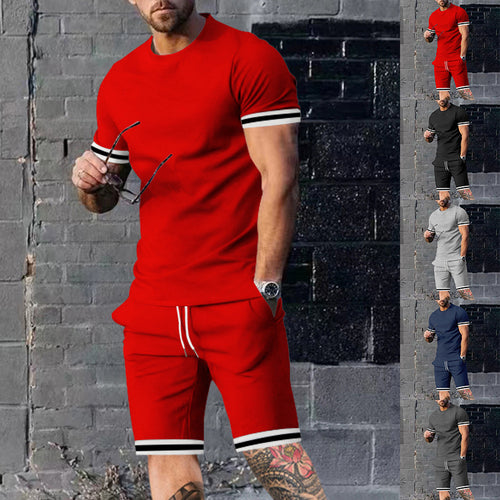 Herren nan athletisches Freizeit-Set aus Baumwoll-Feinjersey mit Kontrastbündchen und Kordelbund-Kurzhose EB