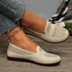 Damen bequeme Slipper aus atmungsaktivem Strickmaterial mit eleganter Zierstickerei EB