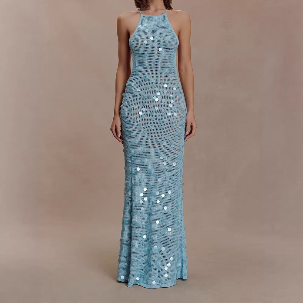 Damen Elegantes Maxikleid mit funkelnden Applikationen EB