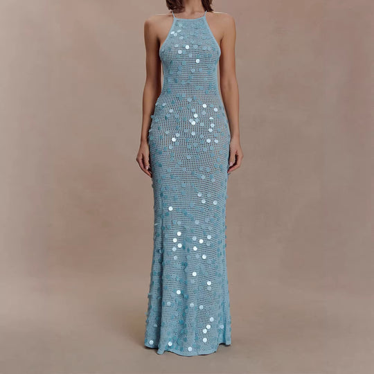Damen Elegantes Maxikleid mit funkelnden Applikationen EB