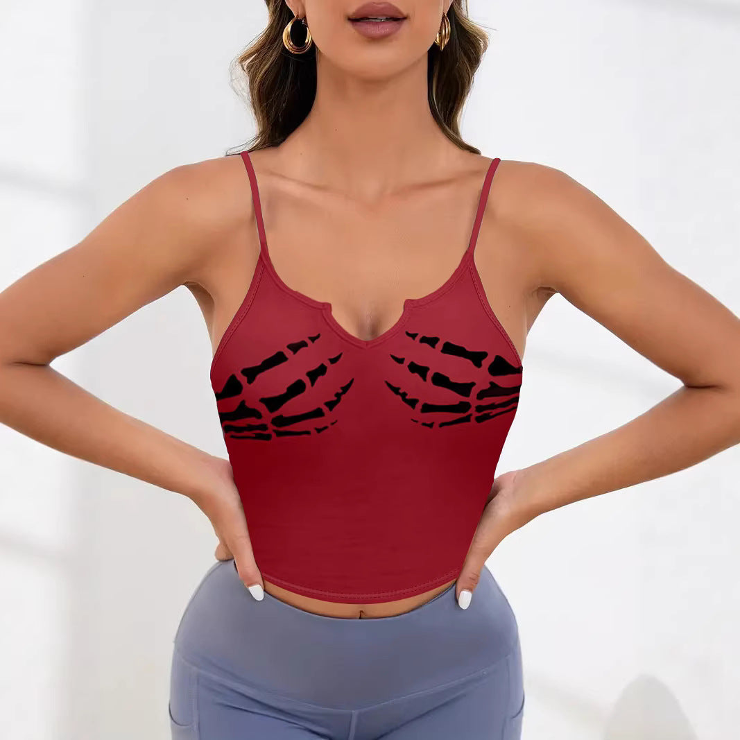 Damen Sportliches Crop-Top mit kreativem Skelett-Design EB