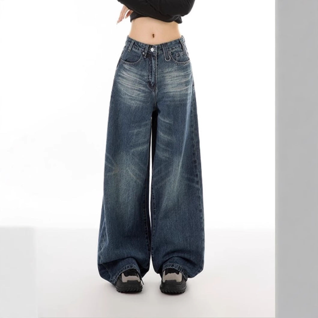 Damen Weite Denim-Hose mit lässigem Schnitt und einzigartigen Waschungen EB