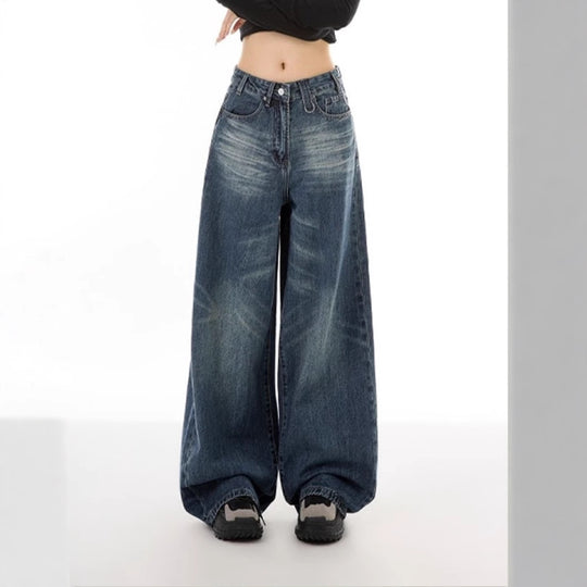 Damen Weite Denim-Hose mit lässigem Schnitt und einzigartigen Waschungen EB