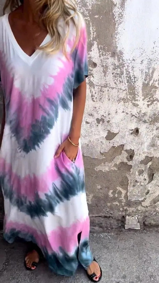 Damen Maxikleid mit lässigem V-Ausschnitt und praktischen Taschen EB