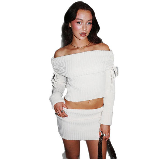 Damen Off-Shoulder Strick-Set mit modischen Details EB