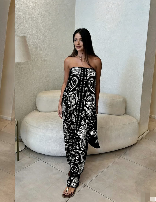 Damen lässiger Jumpsuit mit weitem Schnitt und stylischem Muster EB