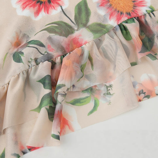 Damen Maxikleid mit floralem Rüschendetail und asymmetrischem Saum EB