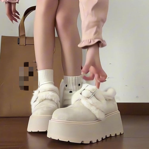 Damen Flauschige Plateau-Clogs mit weichem Fußbett und modischer Schnalle EB