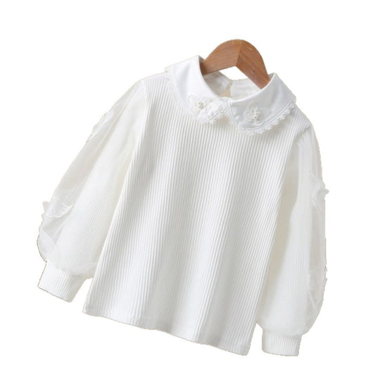 Damen Bluse mit eleganten Puffärmeln und Rüschenkragen EB