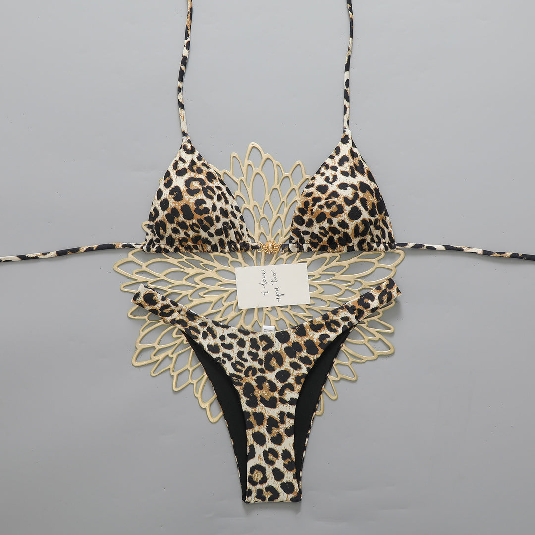 Damen Designer-Bikini mit Leopardenmuster und raffinierten Details EB