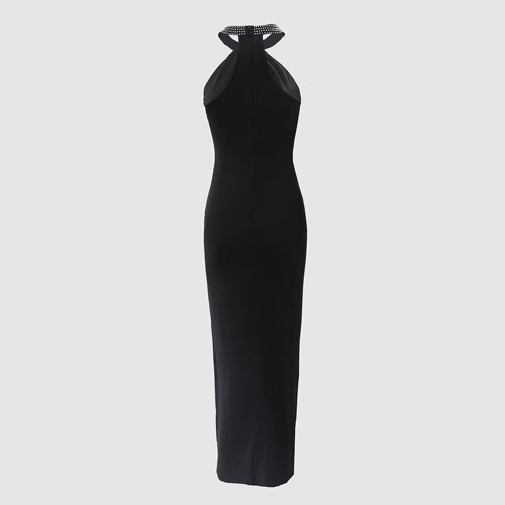 Damen Elegantes Schlauchkleid mit Strassdetails und sexy Beinschlitz EB