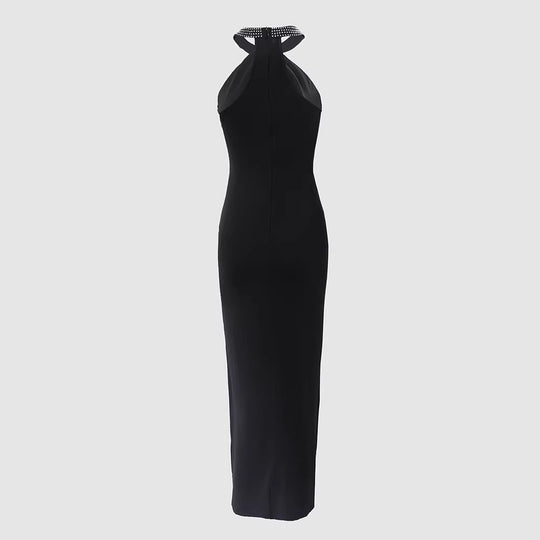 Damen Elegantes Schlauchkleid mit Strassdetails und sexy Beinschlitz EB