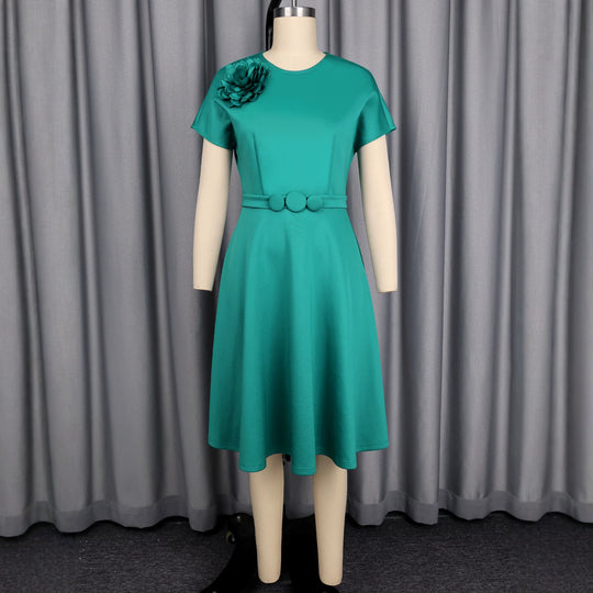 Damen A-Linien Kleid mit dekorativer Blütenapplikation EB