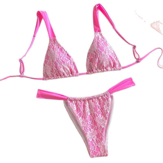 Damen Triangel-Bikini mit filigranem Floral-Design und verstellbaren Trägern EB