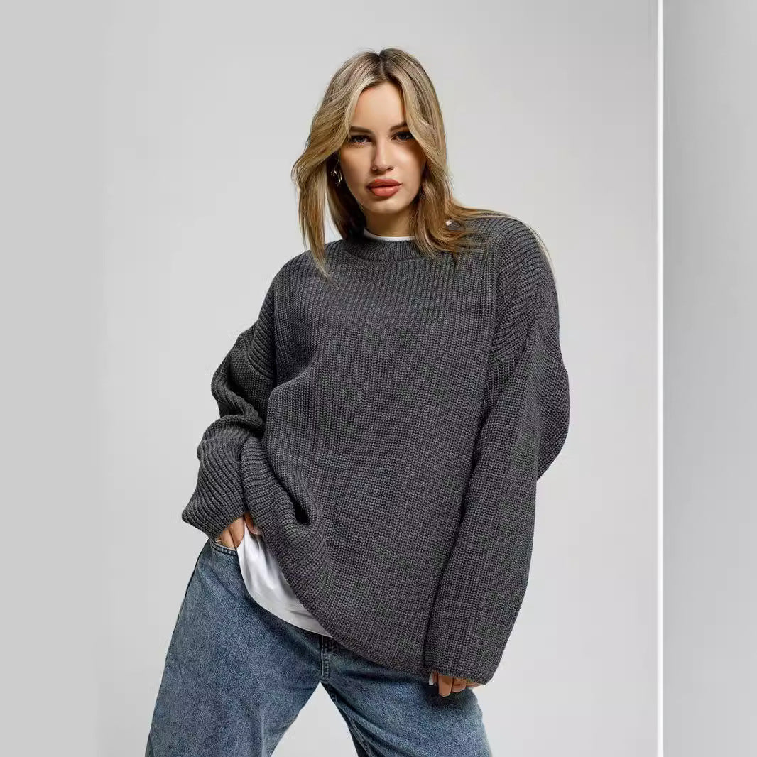 Damen lässiger Oversized Pullover mit strukturiertem Strickmuster EB