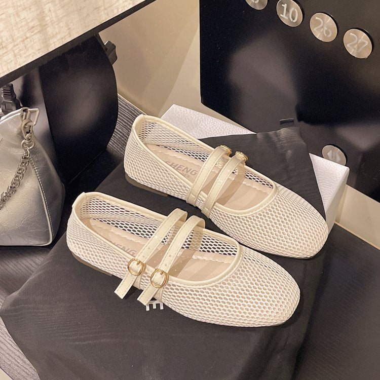 Damen atmungsaktive Ballerinas mit Doppelschnalle EB