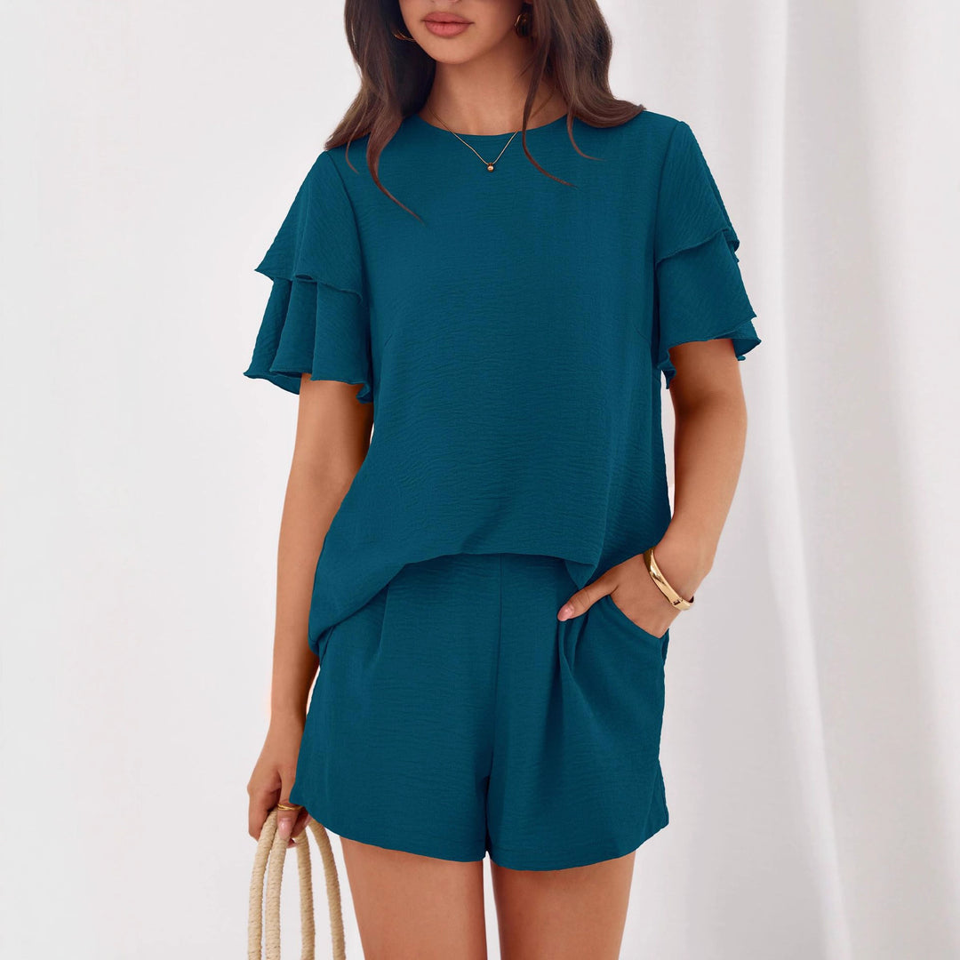 Damen Verspieltes Jumpsuit mit Rüschendetails und seitlichen Taschen EB