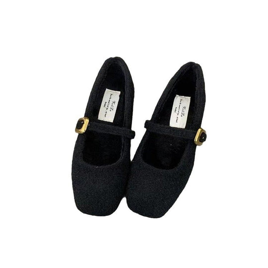 Damen elegante Filz-Ballerinas mit modischer Schnallenverzierung EB