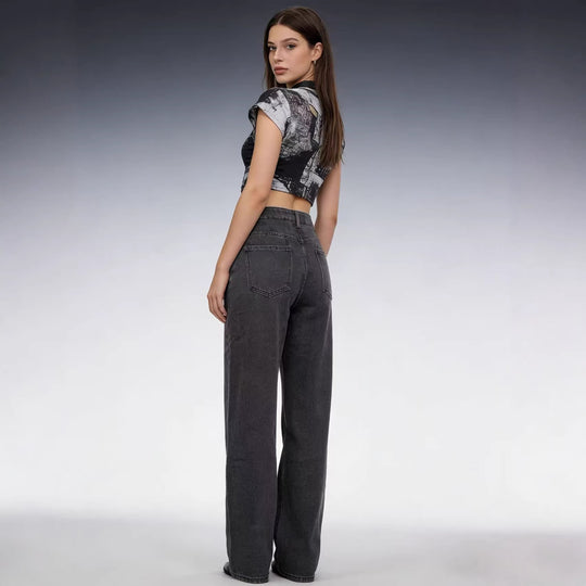 Damen Hoch taillierte weite Jeans mit raffinierten Nahtdetails EB