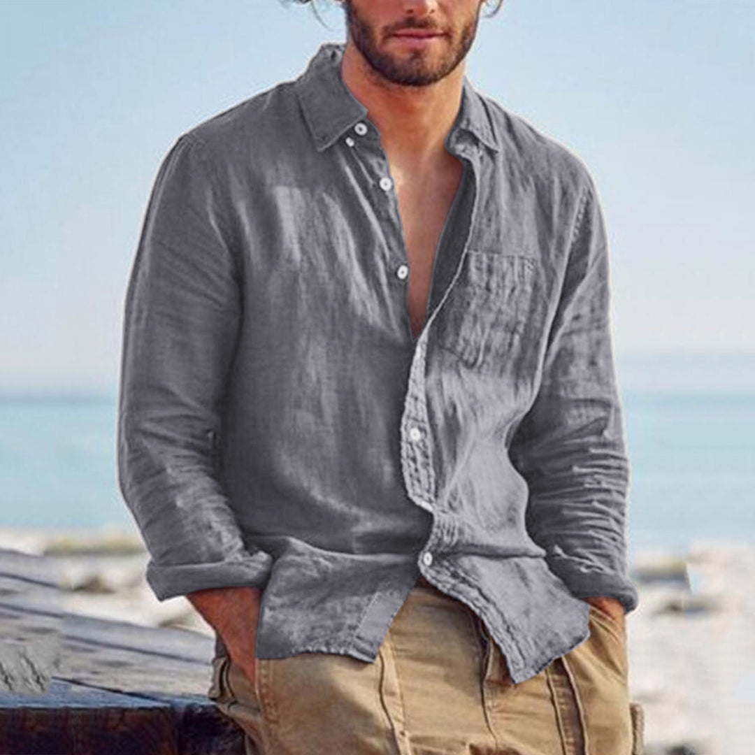 Herren nan Leinenhemd mit Brusttasche und lässiger Strandpassform EB