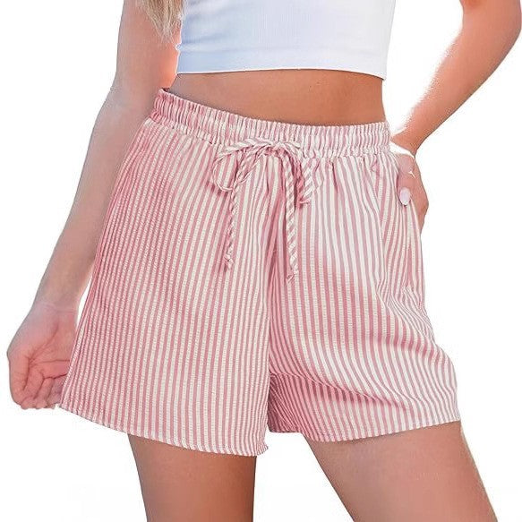 Damen lässige Shorts mit elastischem Taillenbund und gestreiftem Design EB