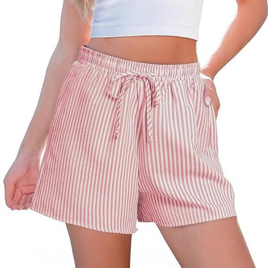 Damen lässige Shorts mit elastischem Taillenbund und gestreiftem Design EB