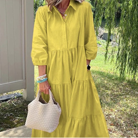 EB | Lässiges Einfarbiges Patchworkkleid mit Reverstasche