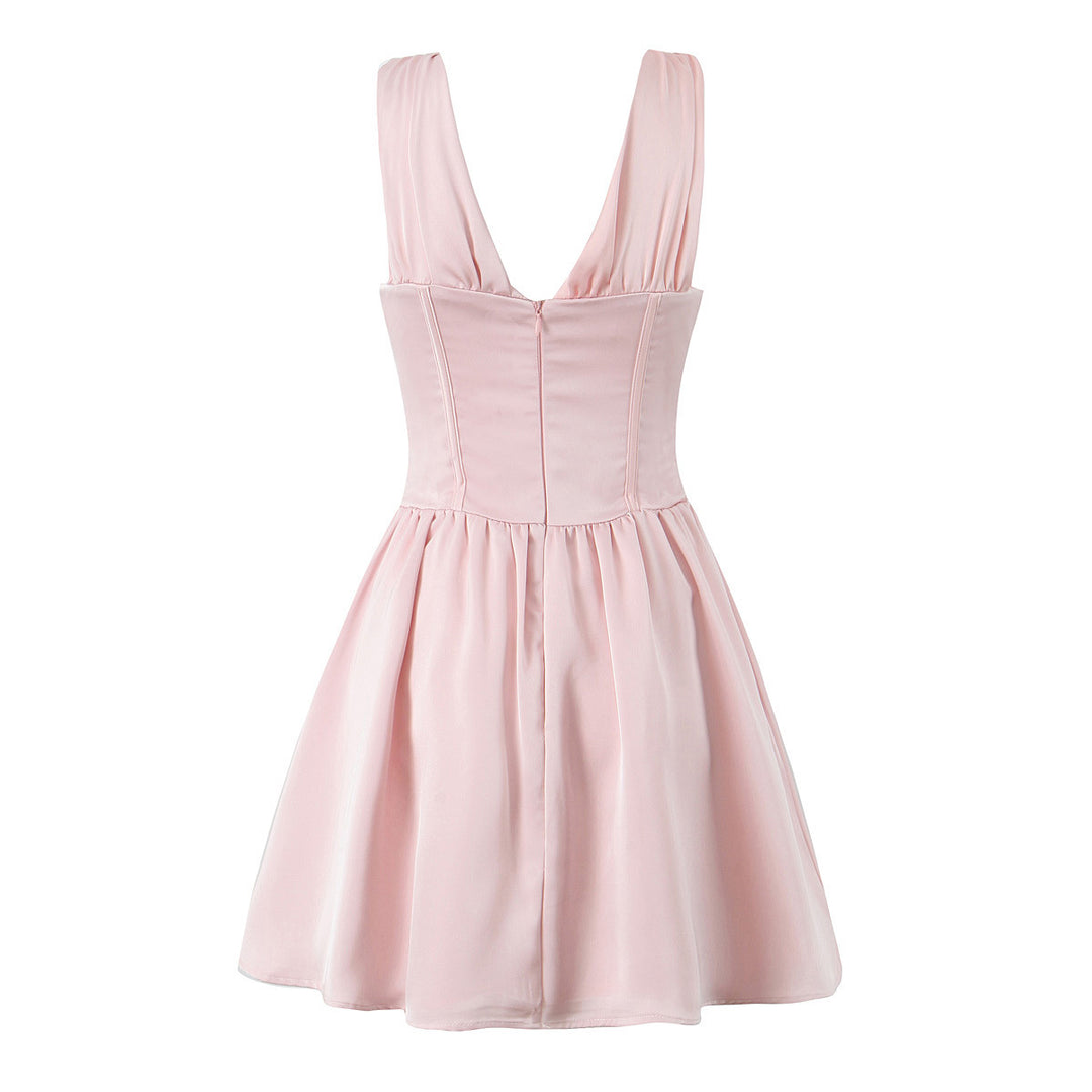 Damen figurbetontes Cocktailkleid mit V-Ausschnitt und Rüschendetails EB