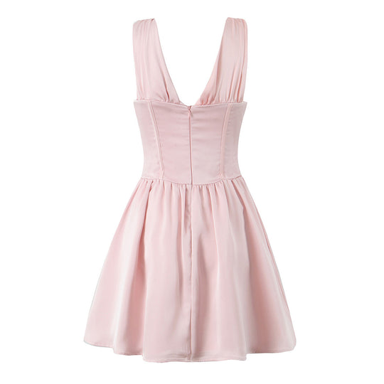 Damen figurbetontes Cocktailkleid mit V-Ausschnitt und Rüschendetails EB