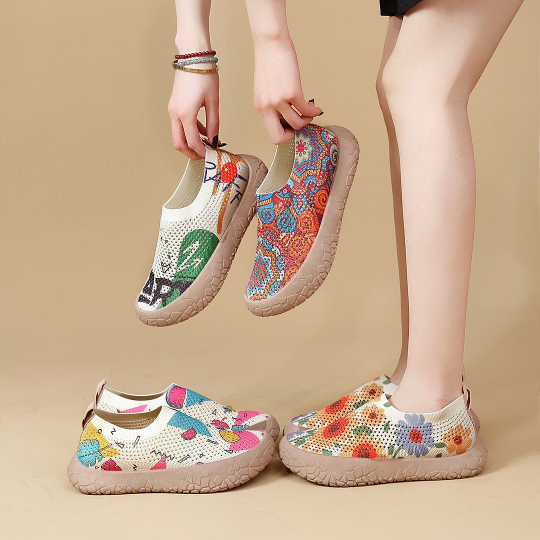 Damen Komfortable Slip-On Freizeitschuhe mit floralem Muster EB