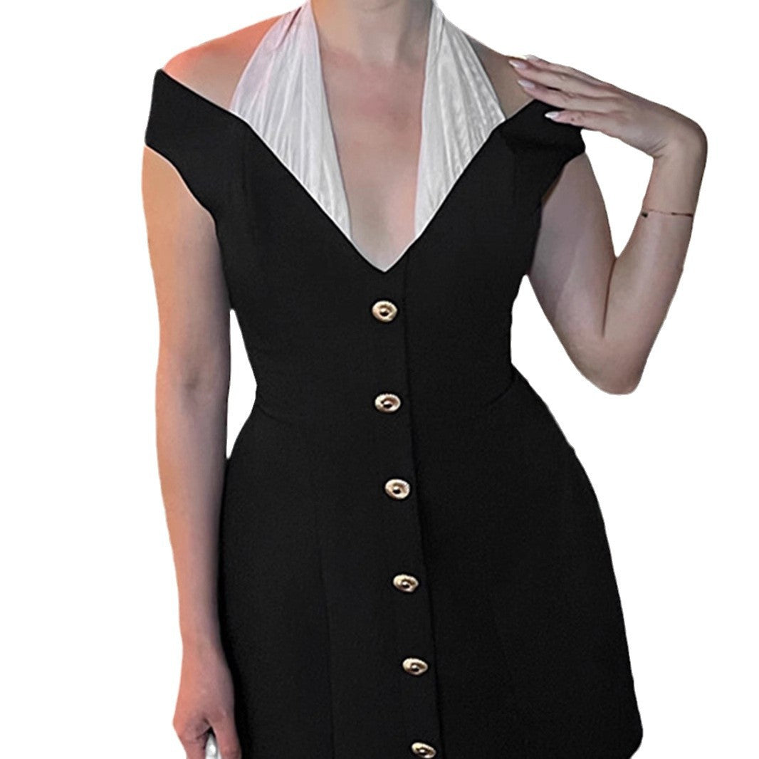 Damen Minikleid mit schickem trägerlosen Ausschnitt und eleganter Knopfverschluss EB