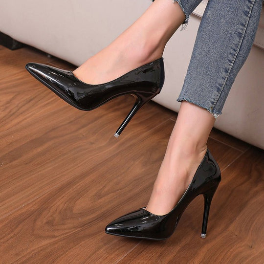 Damen Spitz High Heels mit glänzendem Obermaterial EB