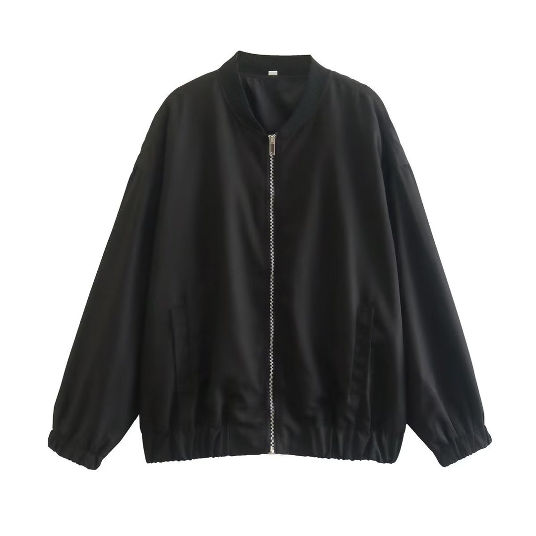 Damen lässige Bomberjacke aus leichtem Material mit elastischem Saum und praktischen Taschen EB