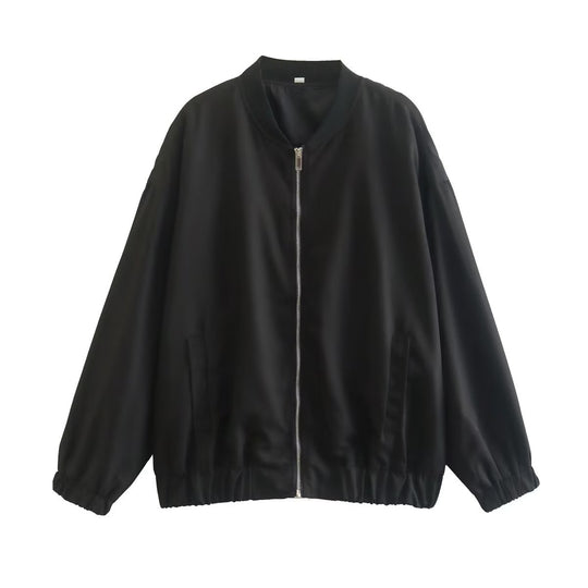 Damen lässige Bomberjacke aus leichtem Material mit elastischem Saum und praktischen Taschen EB