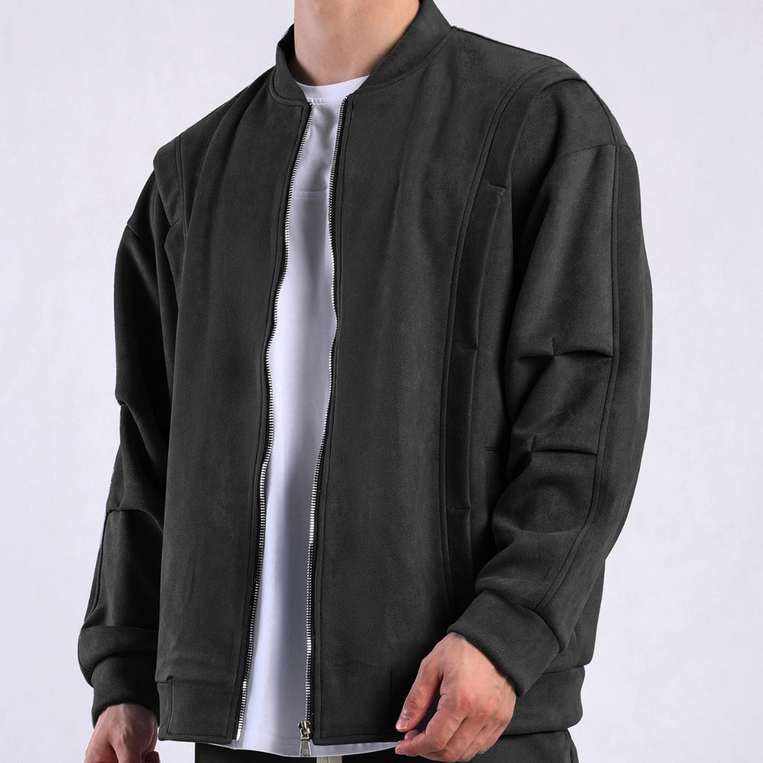 Damen stylische Oversize-Jacke aus weichem Kunstleder mit praktischen Taschen und durchgehendem Reißverschluss EB