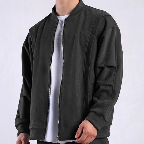 Damen stylische Oversize-Jacke aus weichem Kunstleder mit praktischen Taschen und durchgehendem Reißverschluss EB