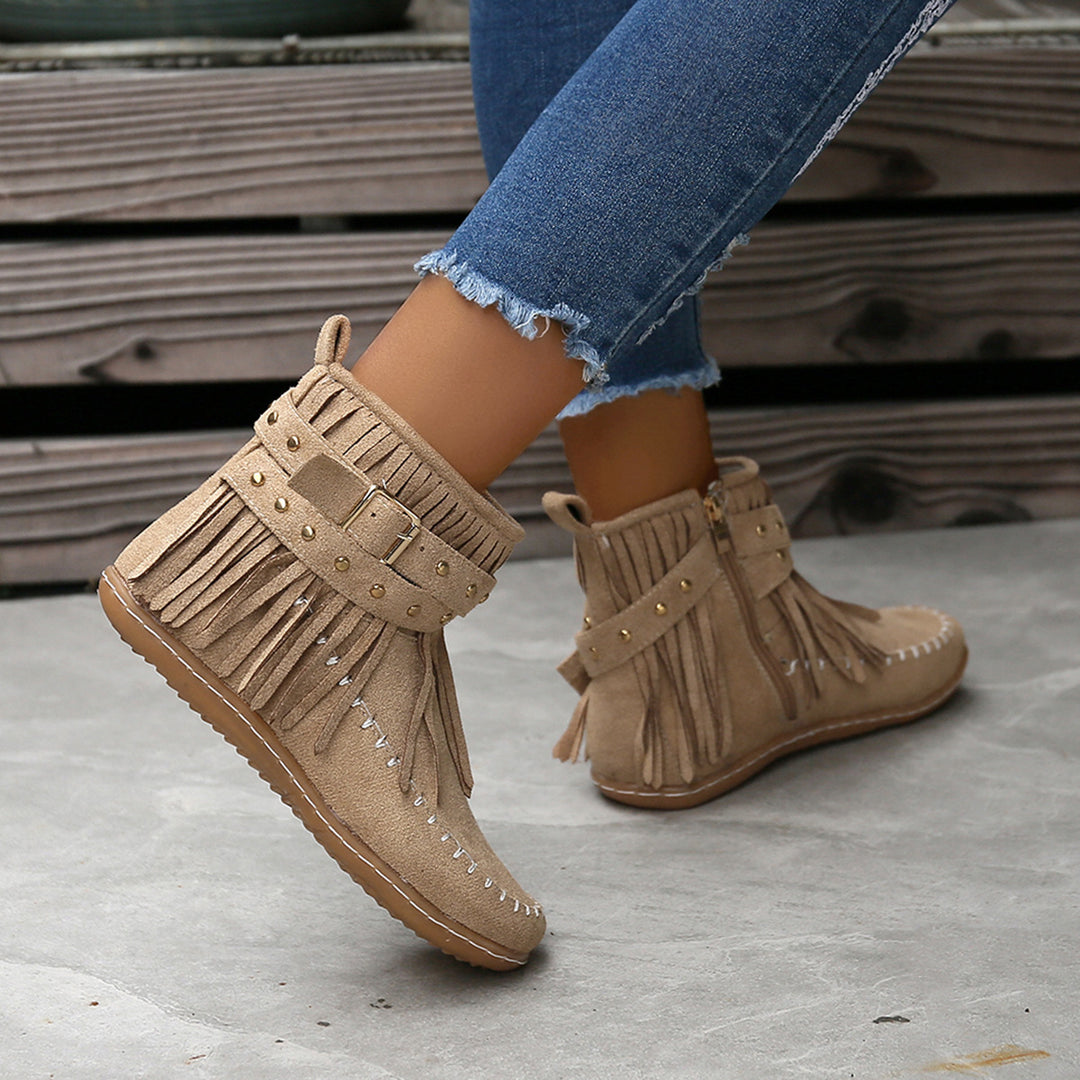 Damen Fransen-Boots aus weichem Wildleder mit dekorativem Riemen EB