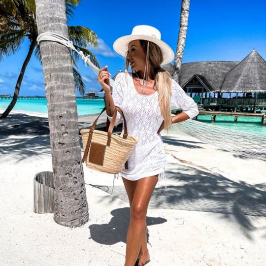 Damen lässiges Strandkleid mit seitlichen Bindebändern EB