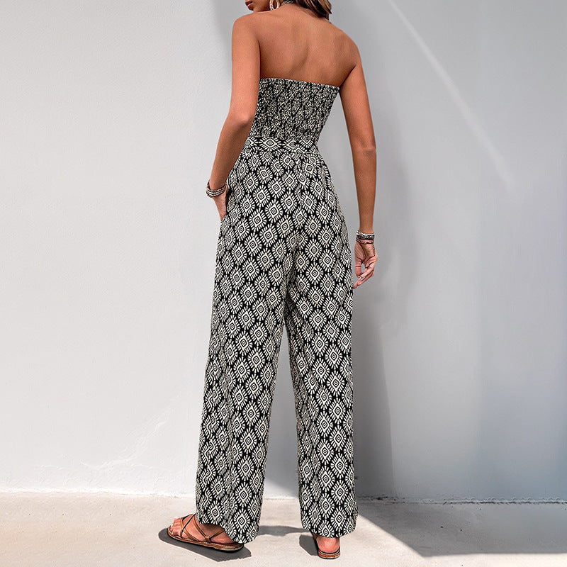 Damen Alltagsjumpsuit mit elastischem Oberteil und modischem Muster EB