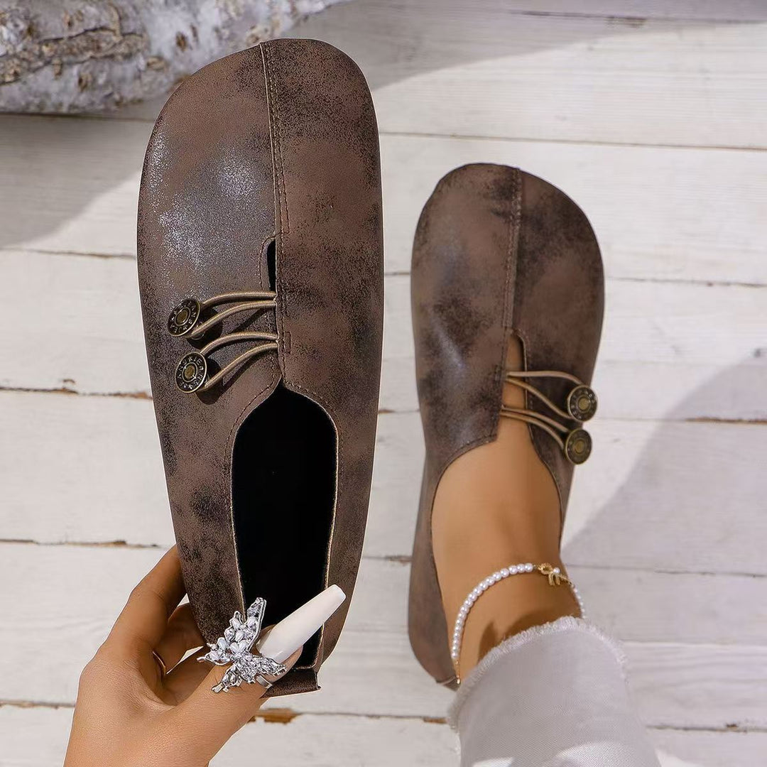 Damen Bequeme Ballerina-Schuhe mit dekorativem Knopf-Detail EB