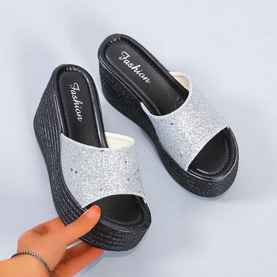 Damen Wedge-Pantoletten mit funkelndem Glamour-Design EB