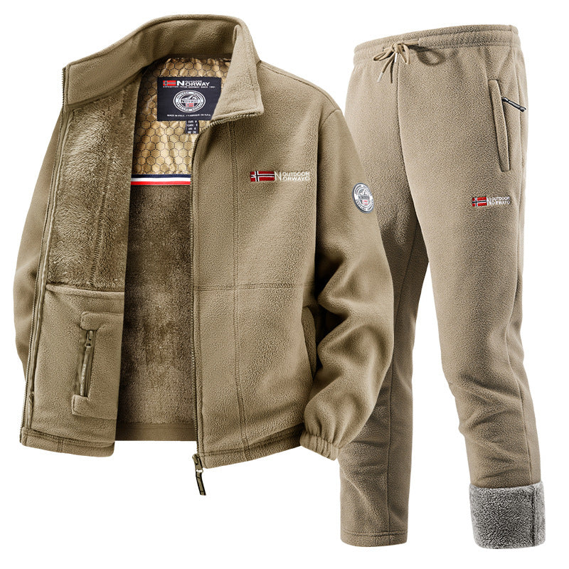 Herren Thermo-Fleece-Set mit Kapuzenjacke, Sherpa-gefüttert und elastischer Jogginghose EB