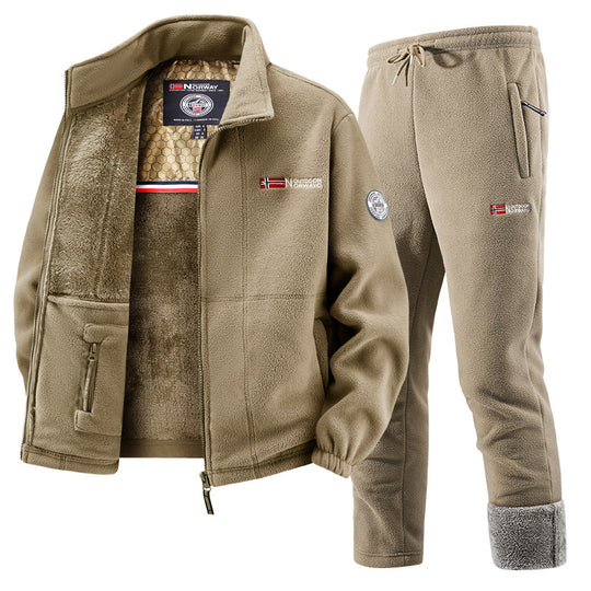 Herren Thermo-Fleece-Set mit Kapuzenjacke, Sherpa-gefüttert und elastischer Jogginghose EB