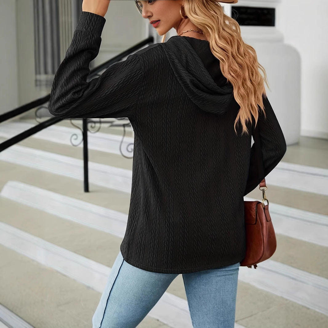 Damen Kapuzenpullover mit strukturiertem Stoff und Knopfdetails EB