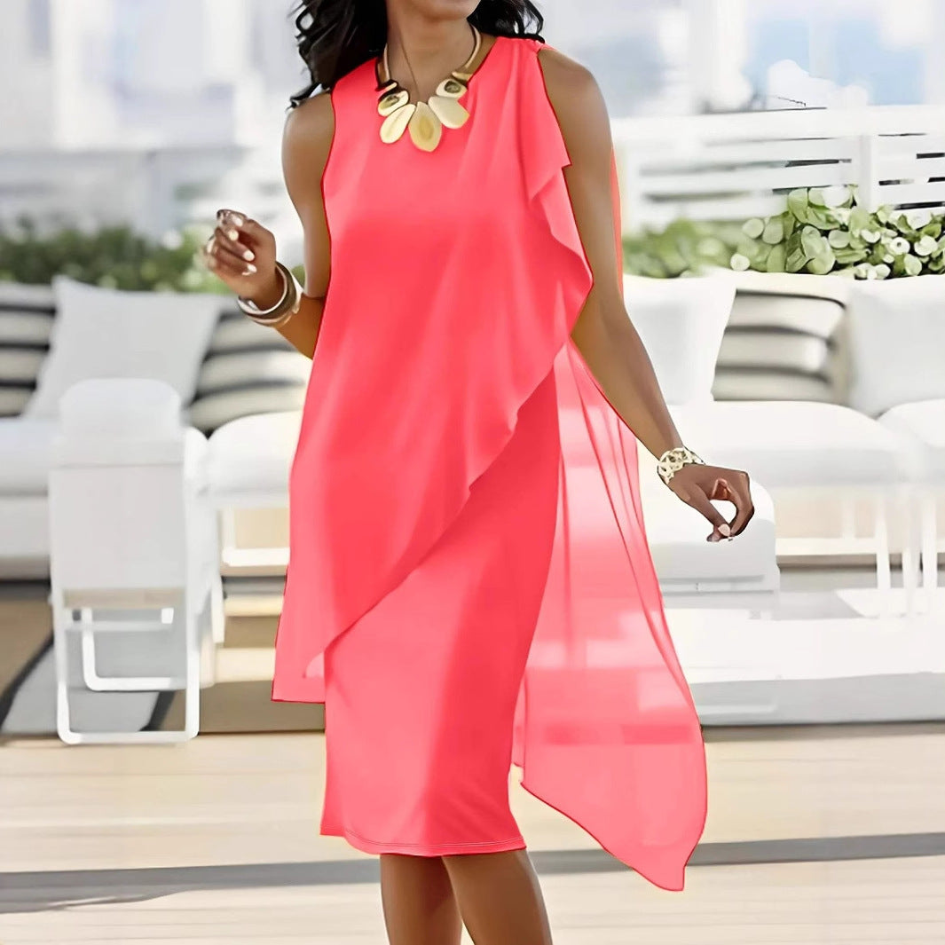Damen asymmetrisches Chiffonkleid mit fließendem Schnitt EB