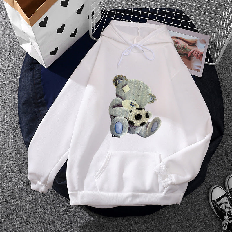 Damen nan kuscheliger Kapuzenpullover mit Teddy-Applikation, weichem Fleece-Futter und Kängurutasche EB