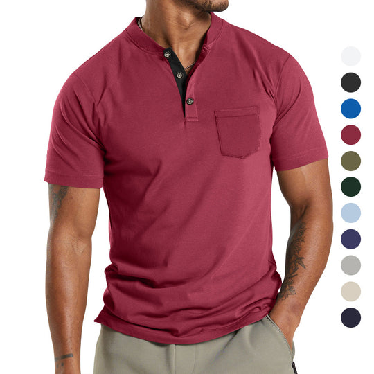Herren Kurzarm-Henley-T-Shirt mit praktischer Brusttasche und modernem Kragen EB