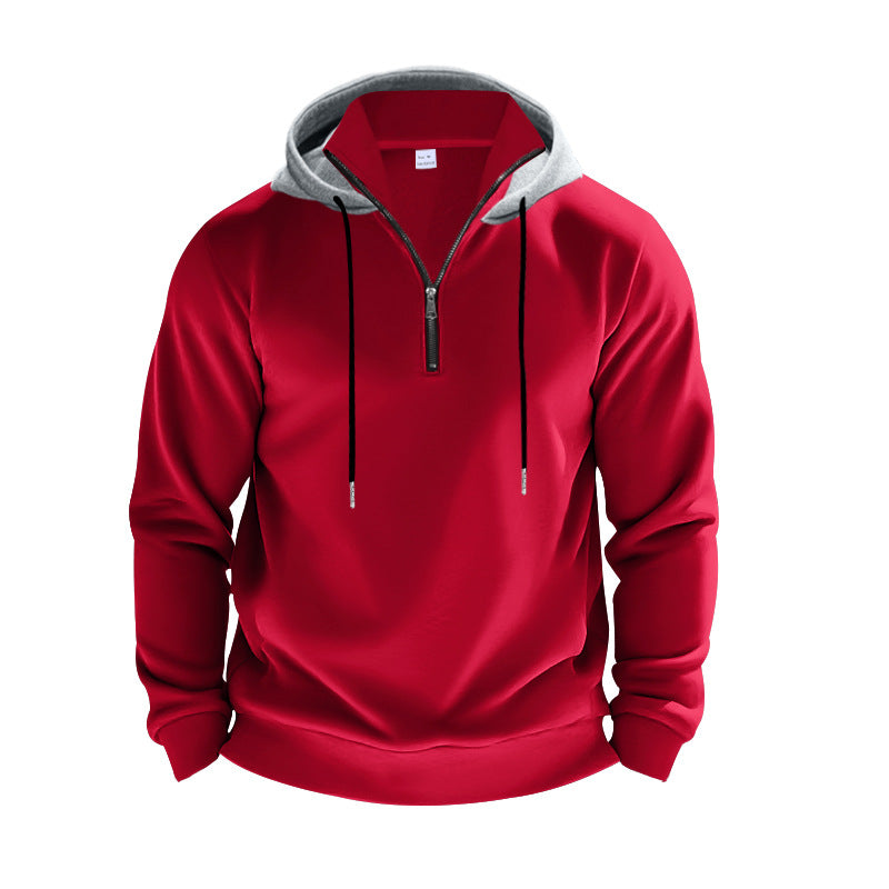 Herren nan sportives Kapuzen-Sweatshirt mit kurzem Frontreißverschluss, kontrastgefütterter Kapuze und elastischen Rippbündchen EB