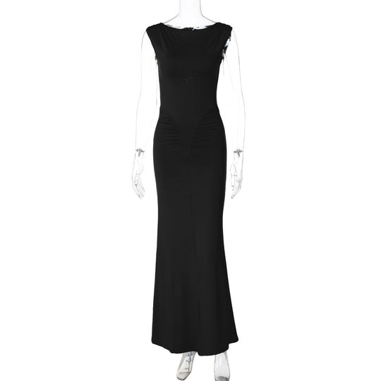 Damen Figurbetontes Maxikleid mit hochgeschlossenem Design und Raffung EB